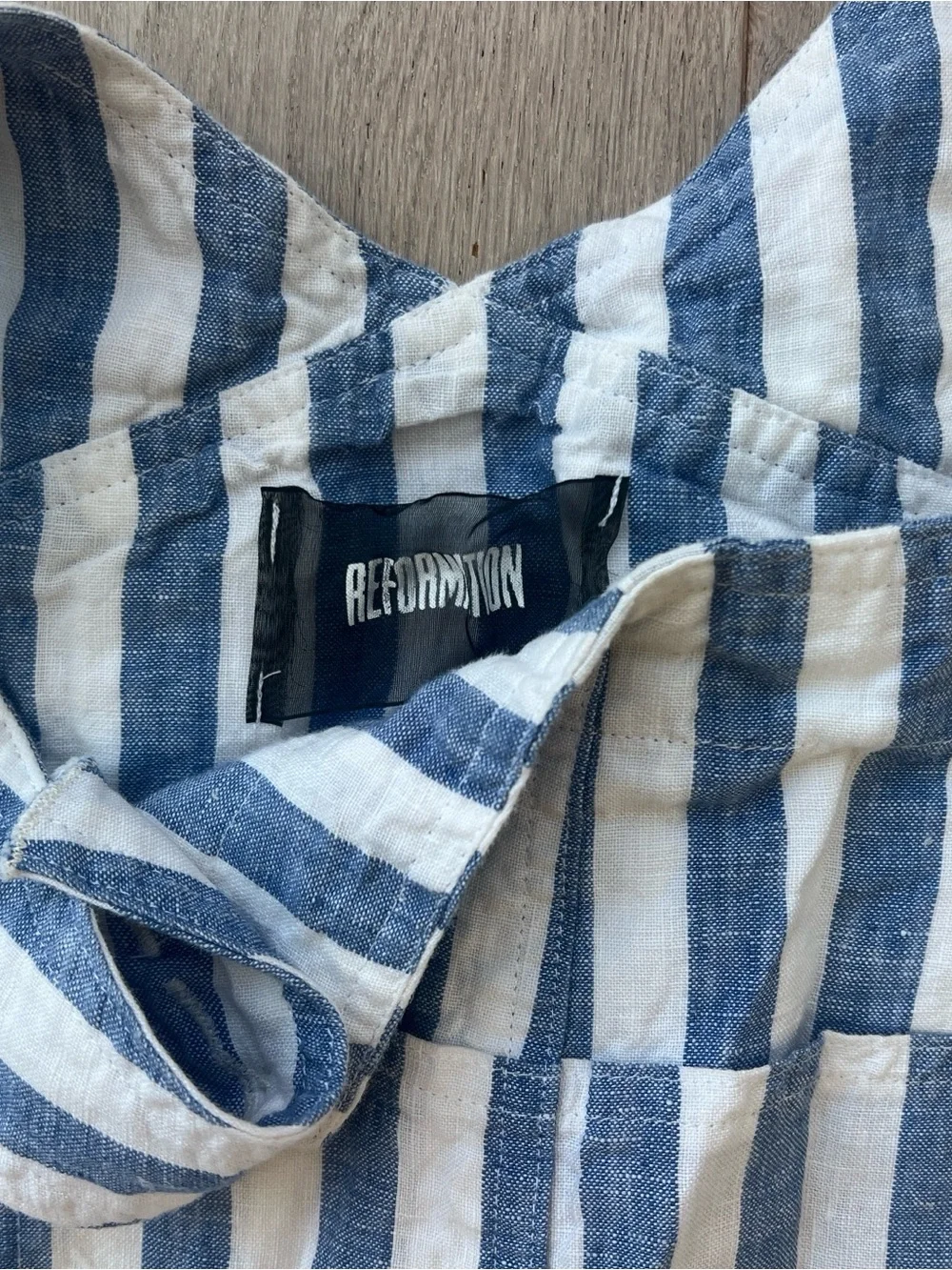 Reformation Women’s Size 2 Linen Striped Blue & White Overalls NWOT